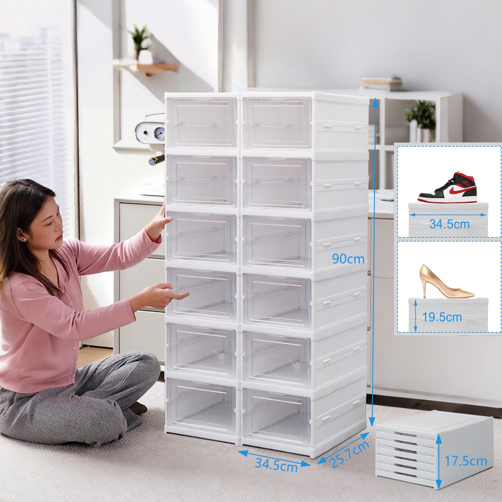 12PCS Stackable Shoe Storage Box | Clear Magnetic Foldable