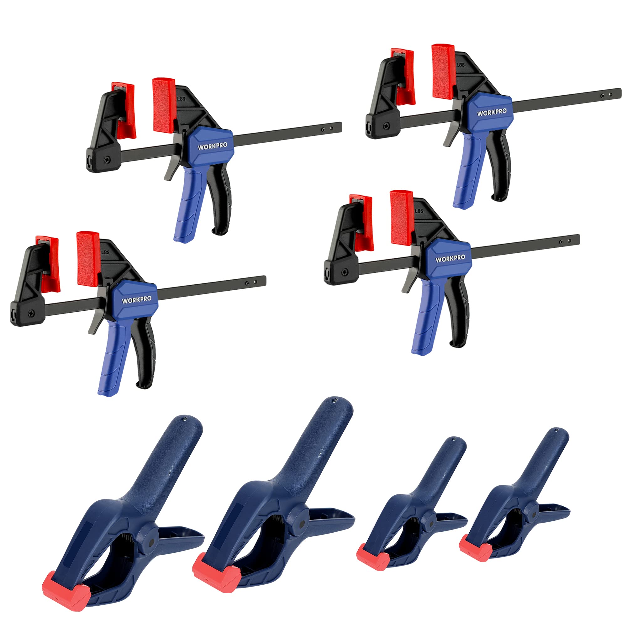 WORKPRO 8-Piece Woodworking Clamp Set: 115mm Mini Bar & Spring Clamps