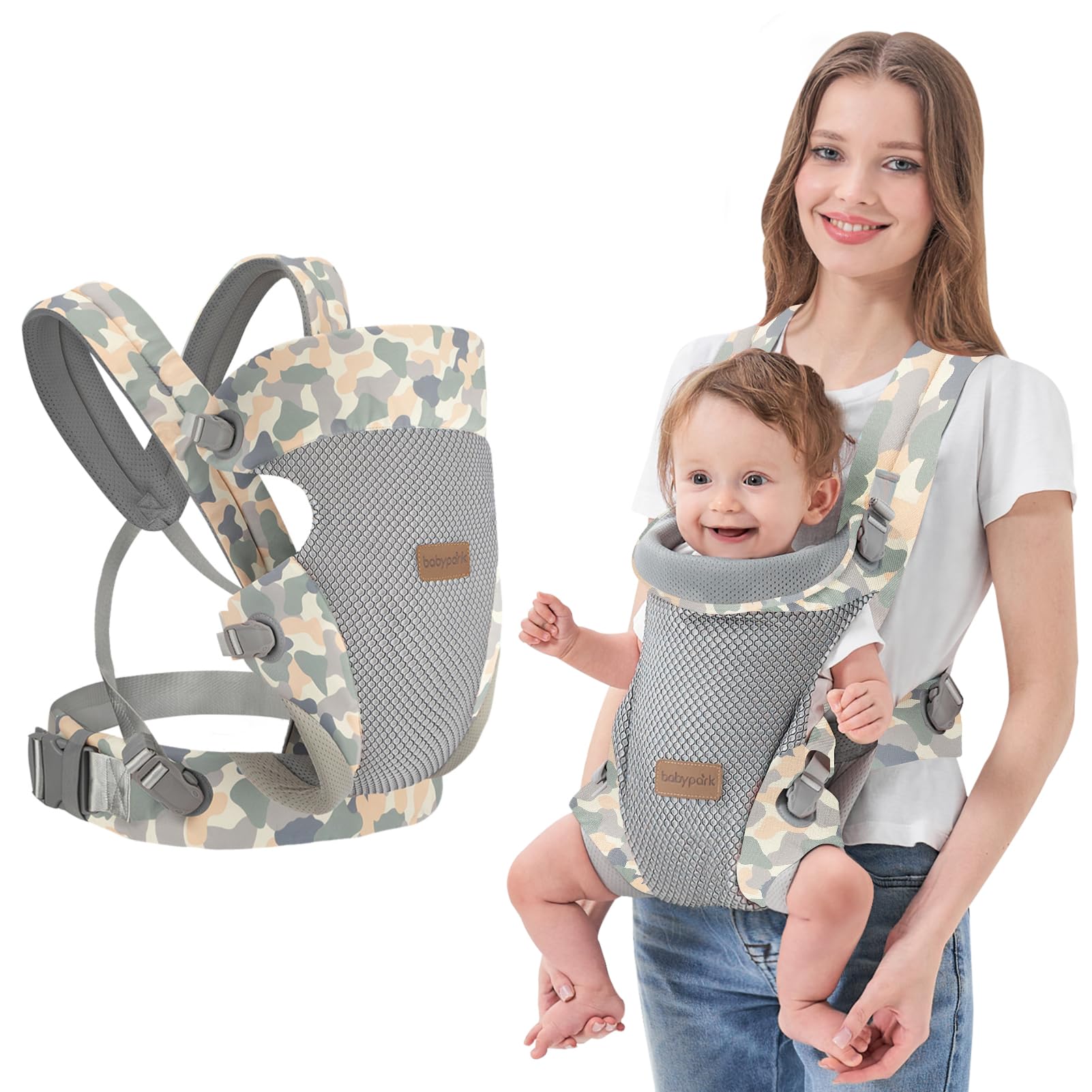IULONEE Ergonomic Baby Carrier with Lumbar Support – Grey, 3-36 Months