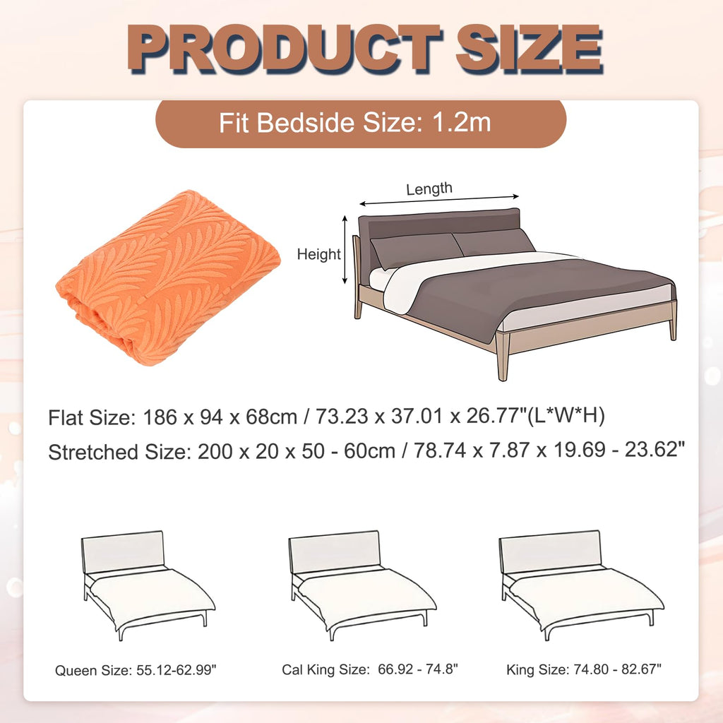 sourcing map Bed Headboard Slipcover, 200cm Jacquard Fabric Stretch Protector Covers, Dustproof Cover for King Size Headboard Bedroom Decor, Orange
