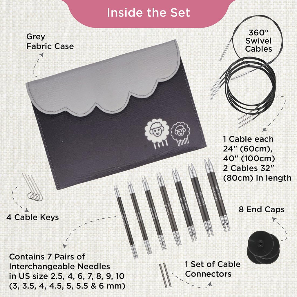KnitPro Karbonz Deluxe Interchangeable Carbon Fiber Knitting Needle Set