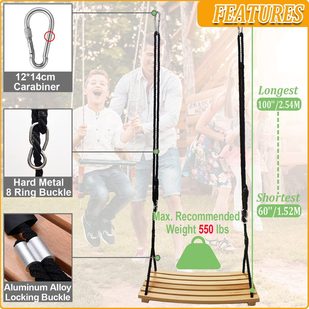 Taeku Beech Wood Tree Swing – Adult Hanging Garden Seat with Adjustable Rope