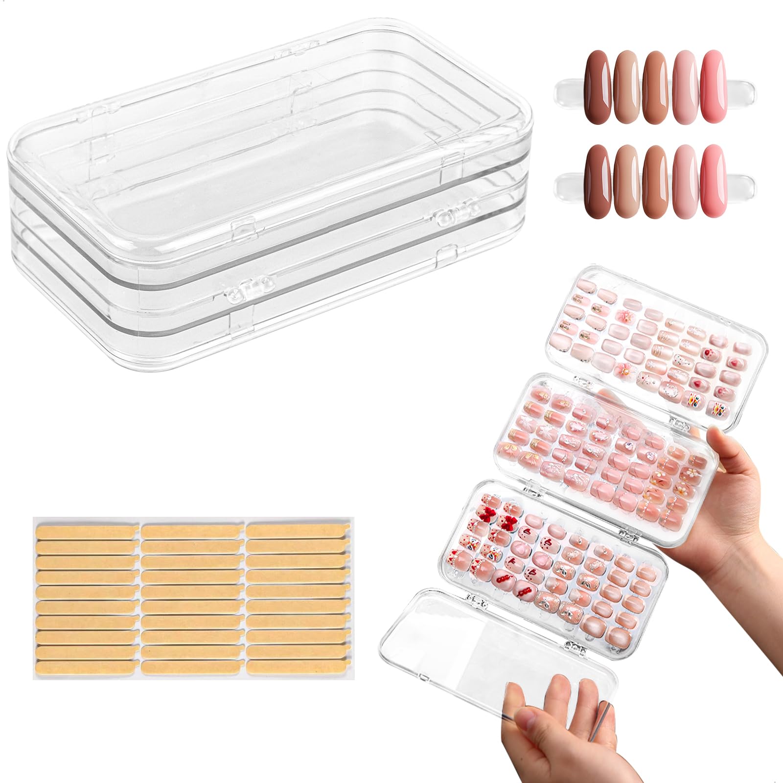 3-Tier Foldable Press on Nail Storage Box – Transparent Organizer