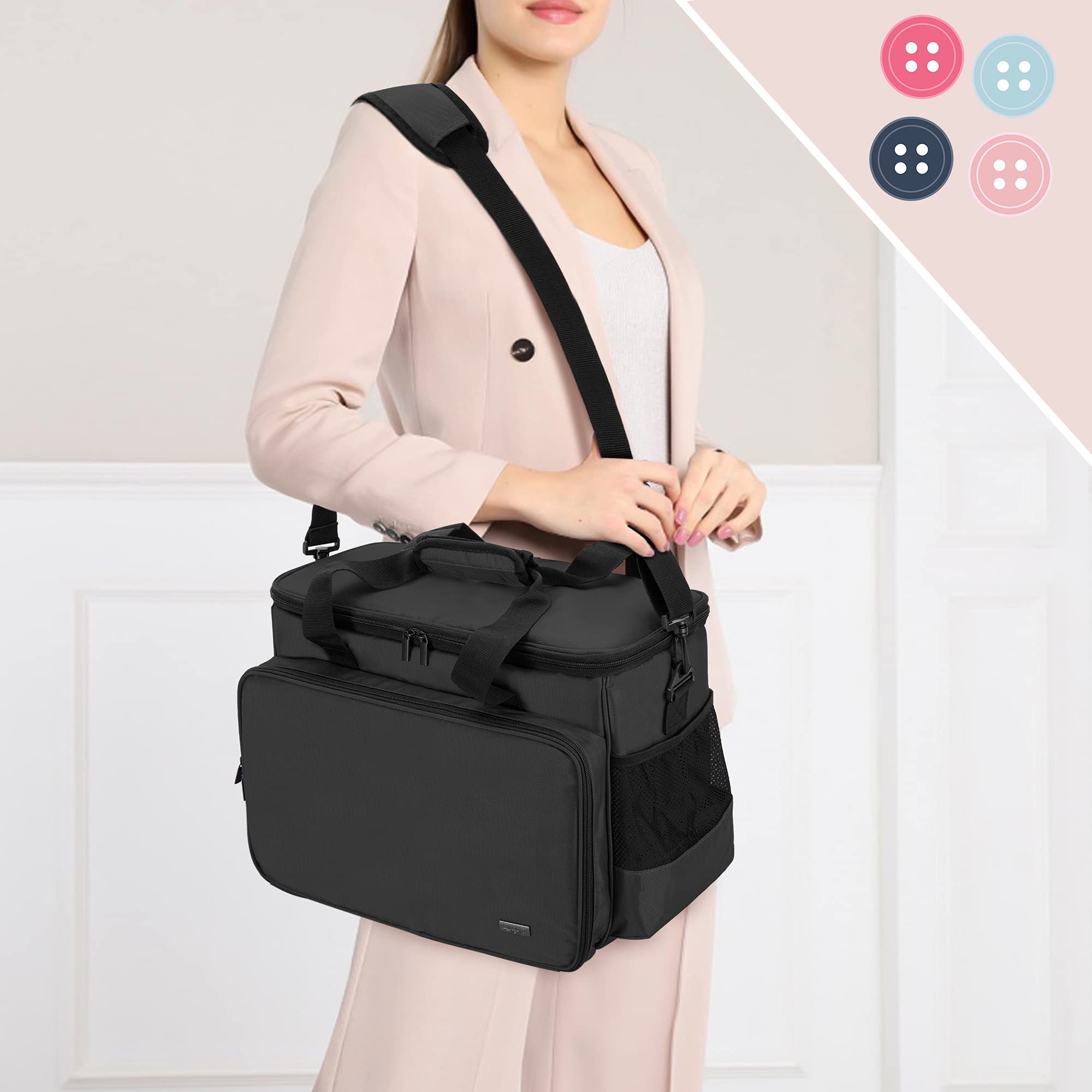 Luxja Sewing Machine Bag – Padded Carrying Case with Pockets, Black