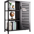 HITNET Black Bamboo Bathroom Floor Cabinet – Freestanding Storage Unit