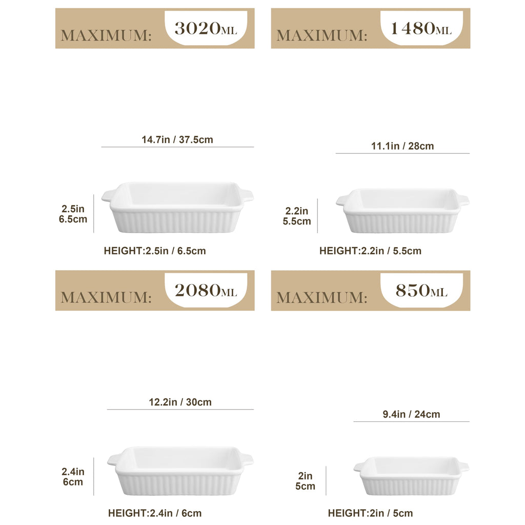 MALACASA 4-Piece Rectangular Porcelain Baking Dish Set with Handles, Blue