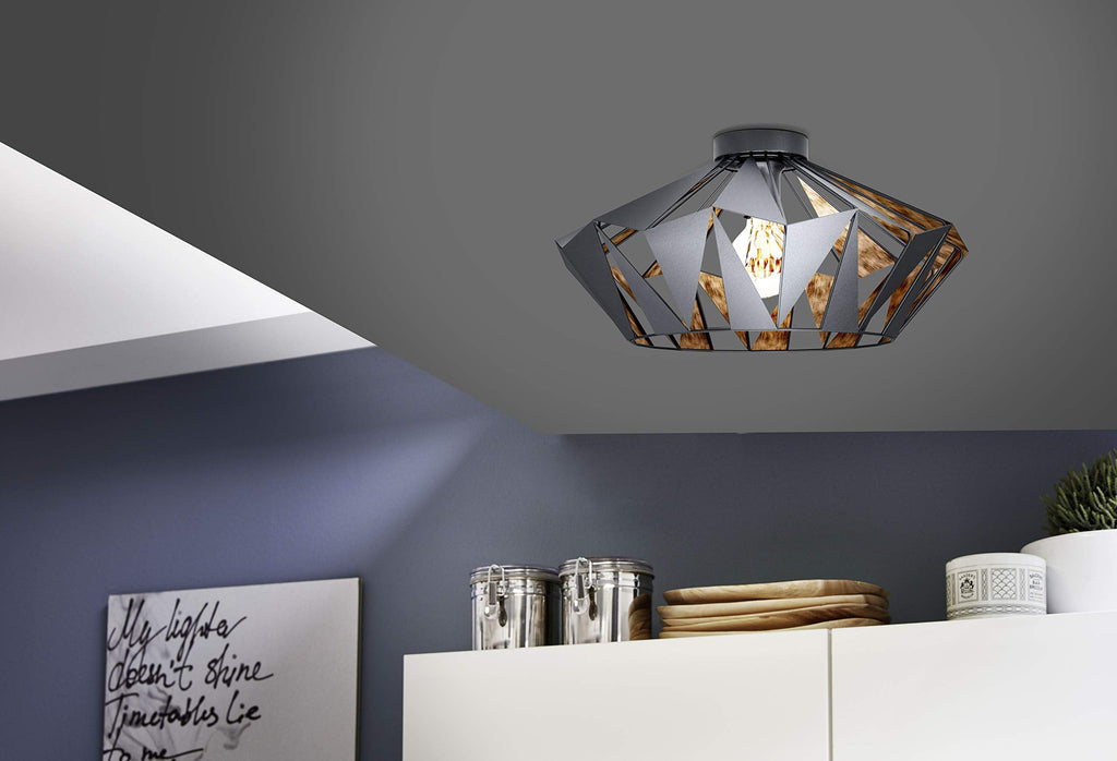 Eglo Carlton 6 Flush Ceiling Light – Black & Copper Geometric Steel