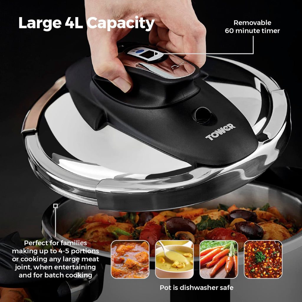 Tower T920002 One-Touch Ultima 4L Pressure Cooker | Stainless Steel