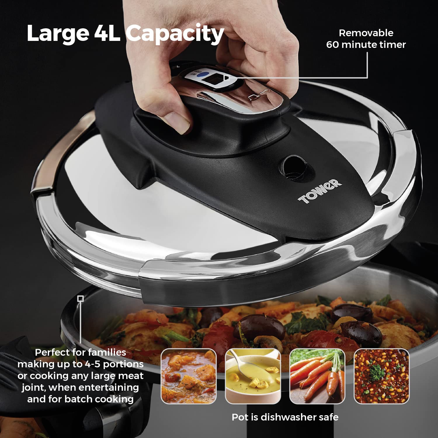 Tower T920002 One-Touch Ultima 4L Pressure Cooker | Stainless Steel