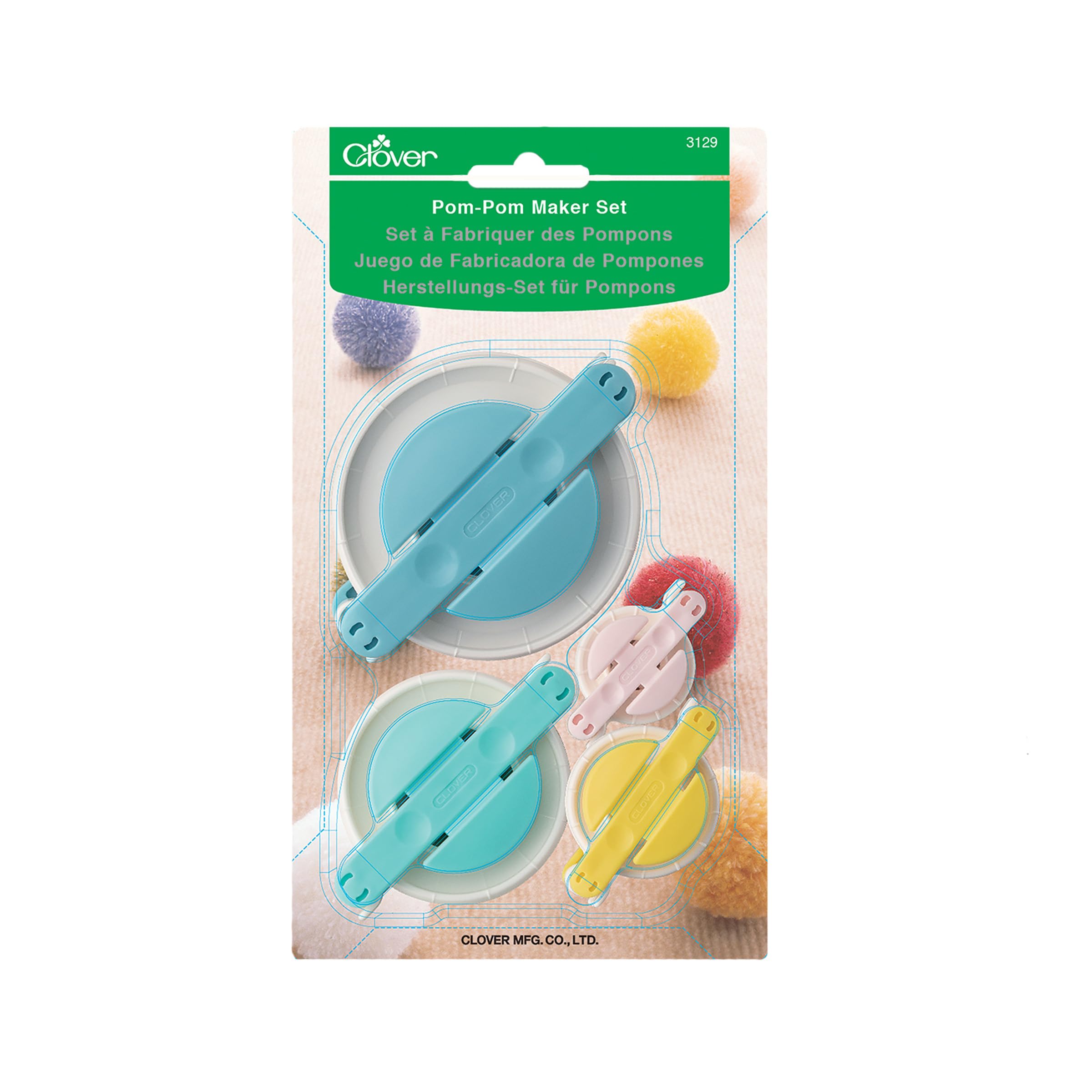 Clover Pom-Pom Maker Set – 4 Sizes for Yarn Crafts – Multicolor