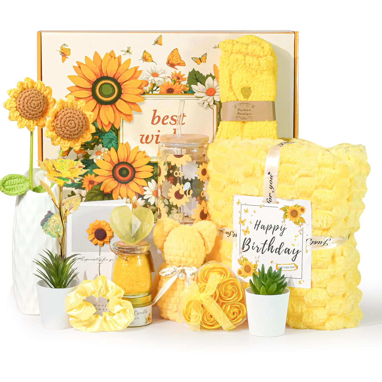 Sunflower Self Care Gift Set – 14-Piece Pamper Basket
