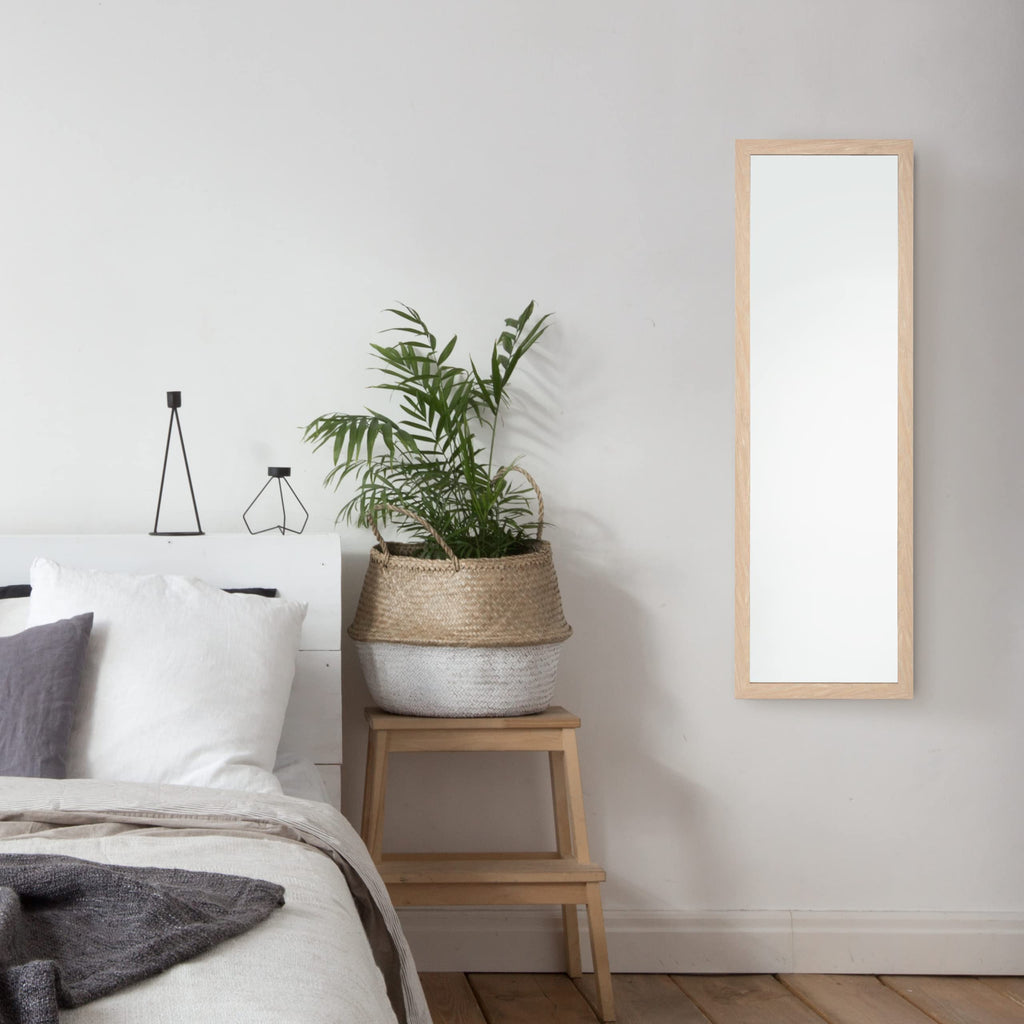 Jolof Store Washed Oak Wooden Wall Mirror | Overdoor Hanging 35x110cm