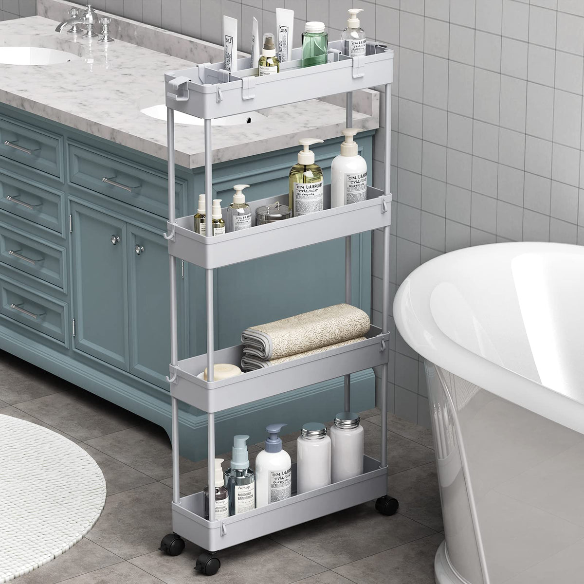 SAKA Slim Storage Cart,4 Tier Bathroom Rolling Utility Cart Storage Organizer Slide Out Cart - image 1