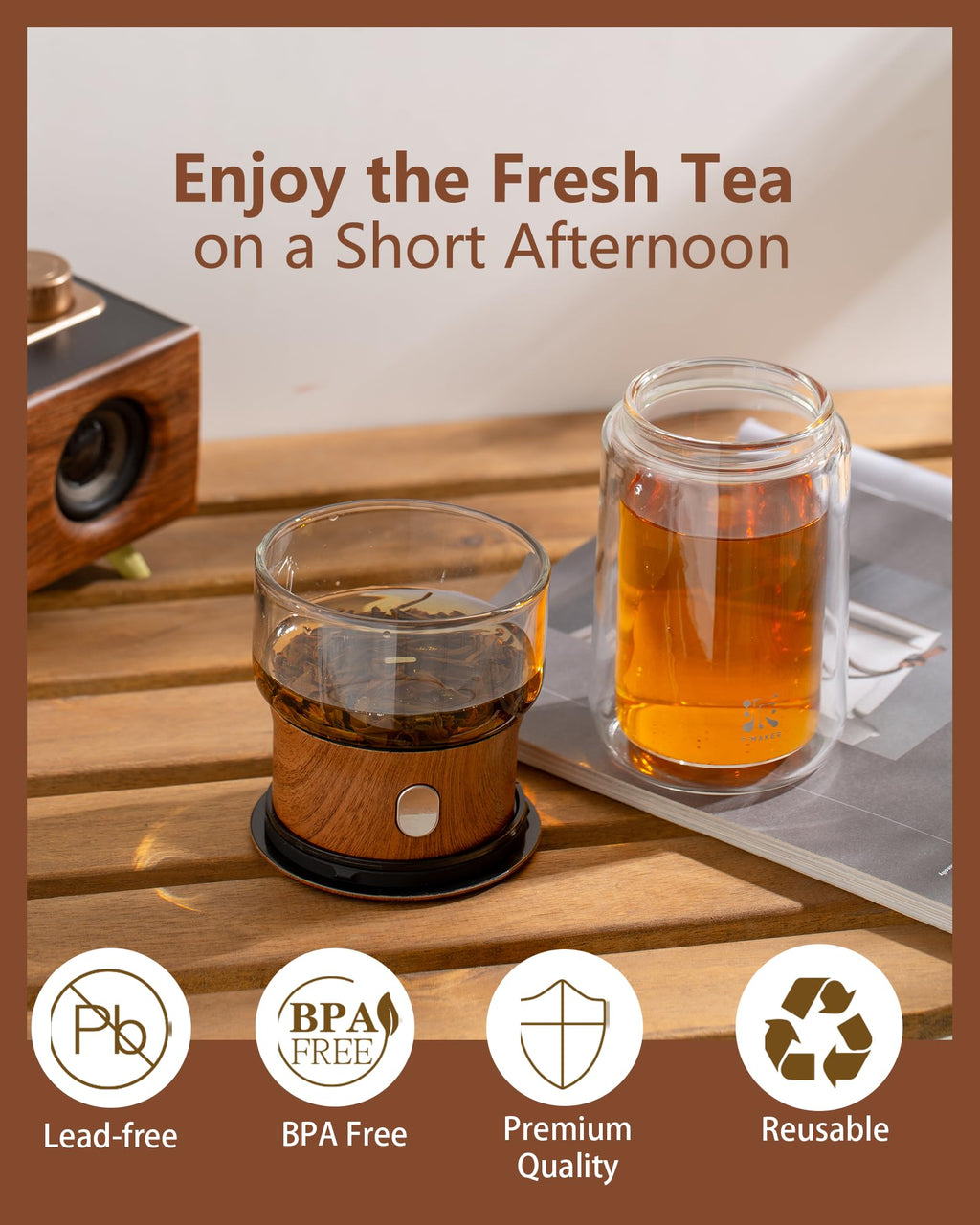 ZENS One-Touch Glass Tea Infuser Teapot – Portable Gongfu Set with Mug