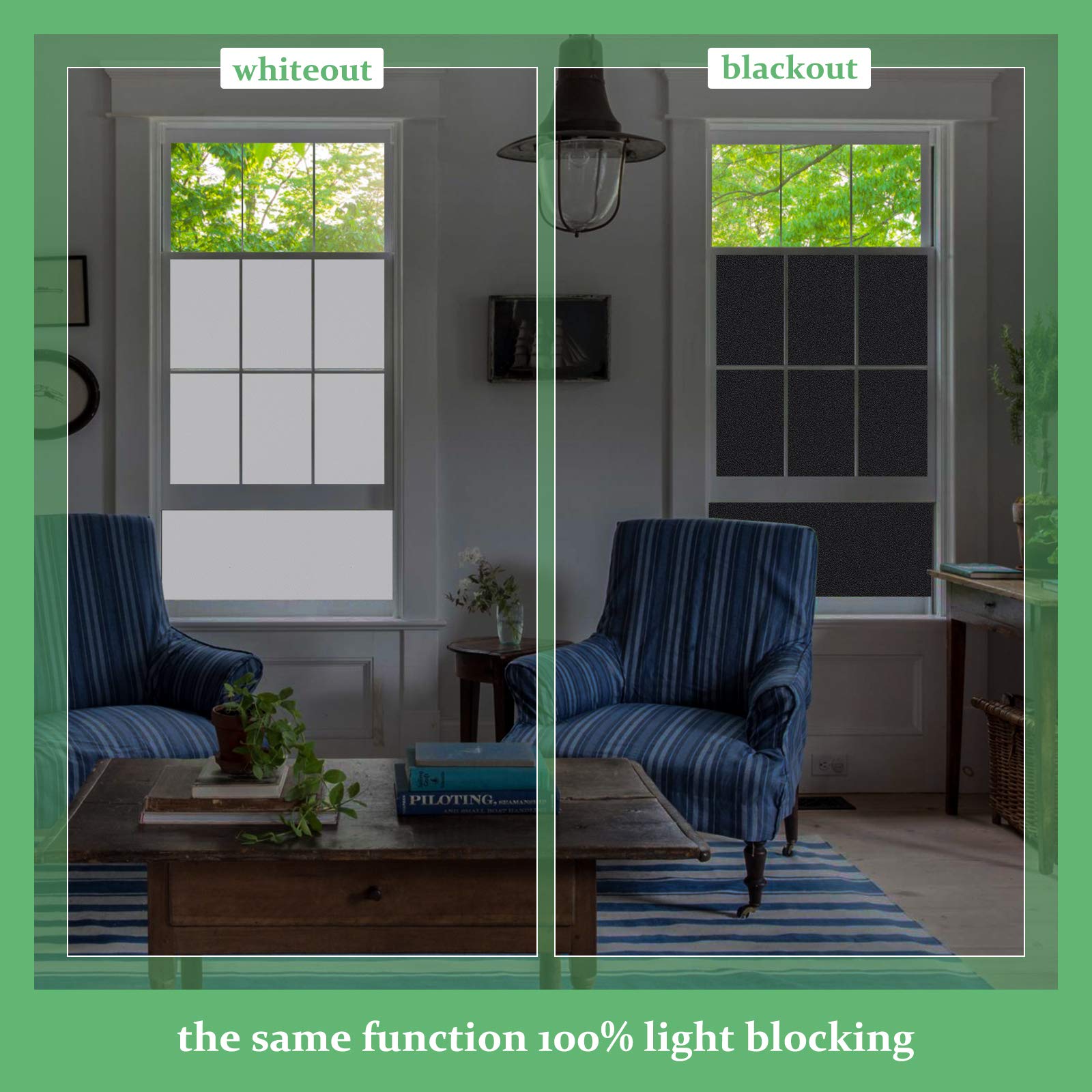 Lifetree White Blackout Window Film | 100% Light Blocking Static Cling