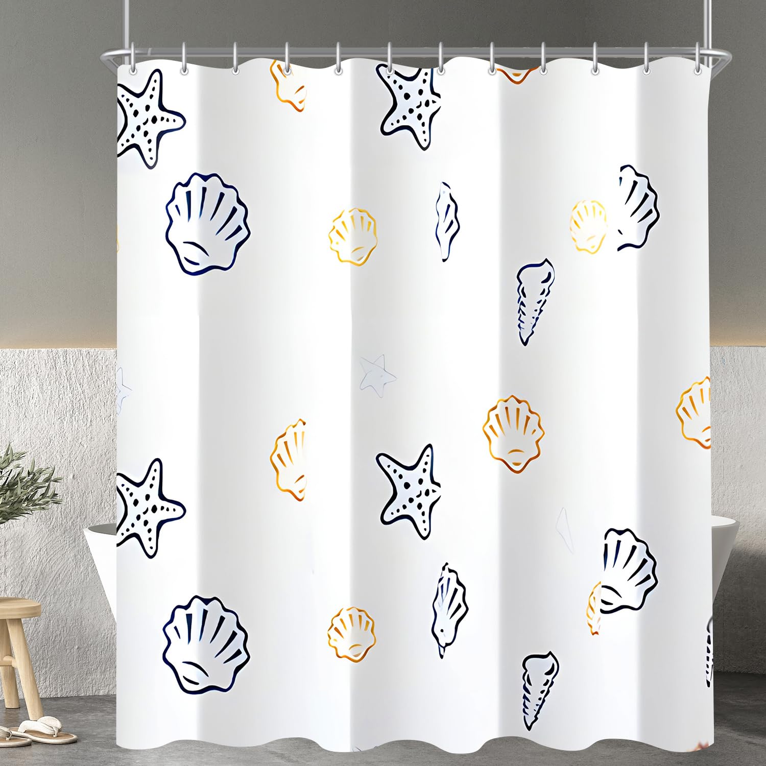 Lerores Shower Curtain – 240x200cm Ocean Star Anti-Mould Polyester Fabric