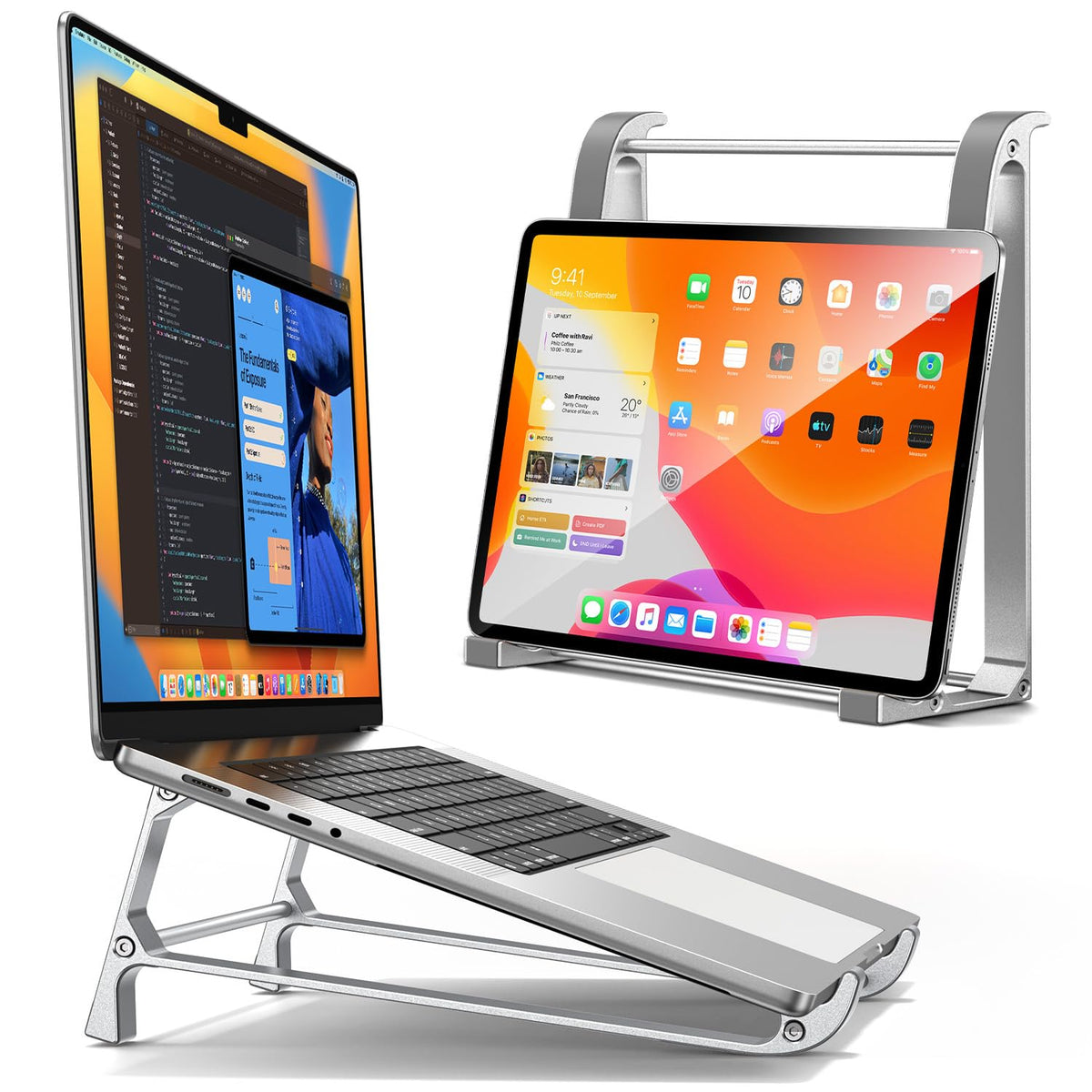 MAGIC JOHN Vertical Laptop Stand & Storage Holder - Portable Aluminum Stand with Silicone Pads, Detachable Design, Cooling & Desktop Riser - image 1