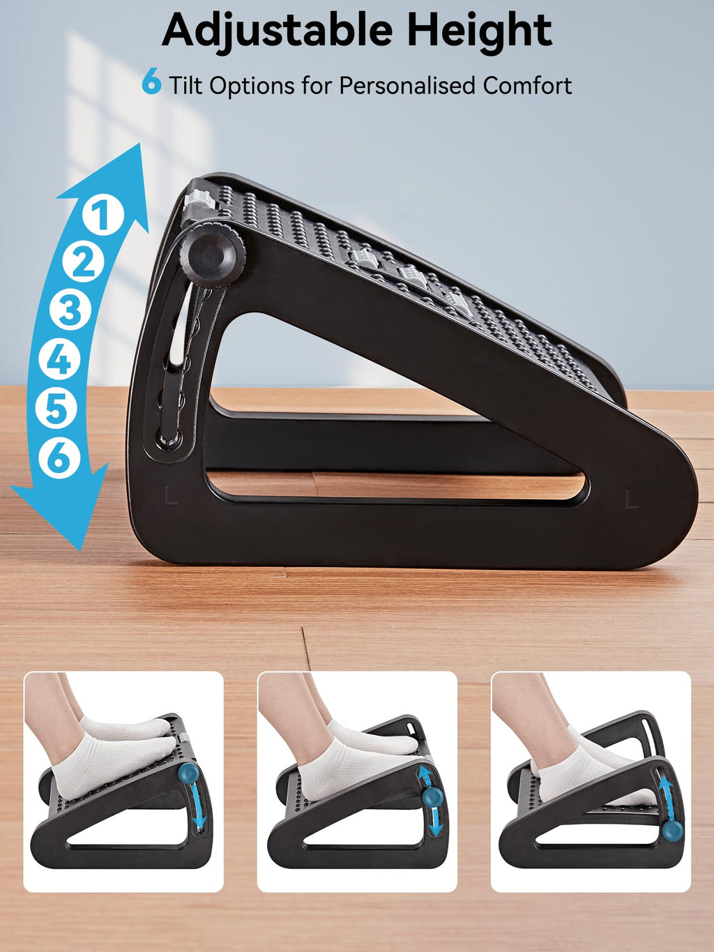 HEETA Adjustable Under Desk Foot Rest | Ergonomic Massager Foot Stool