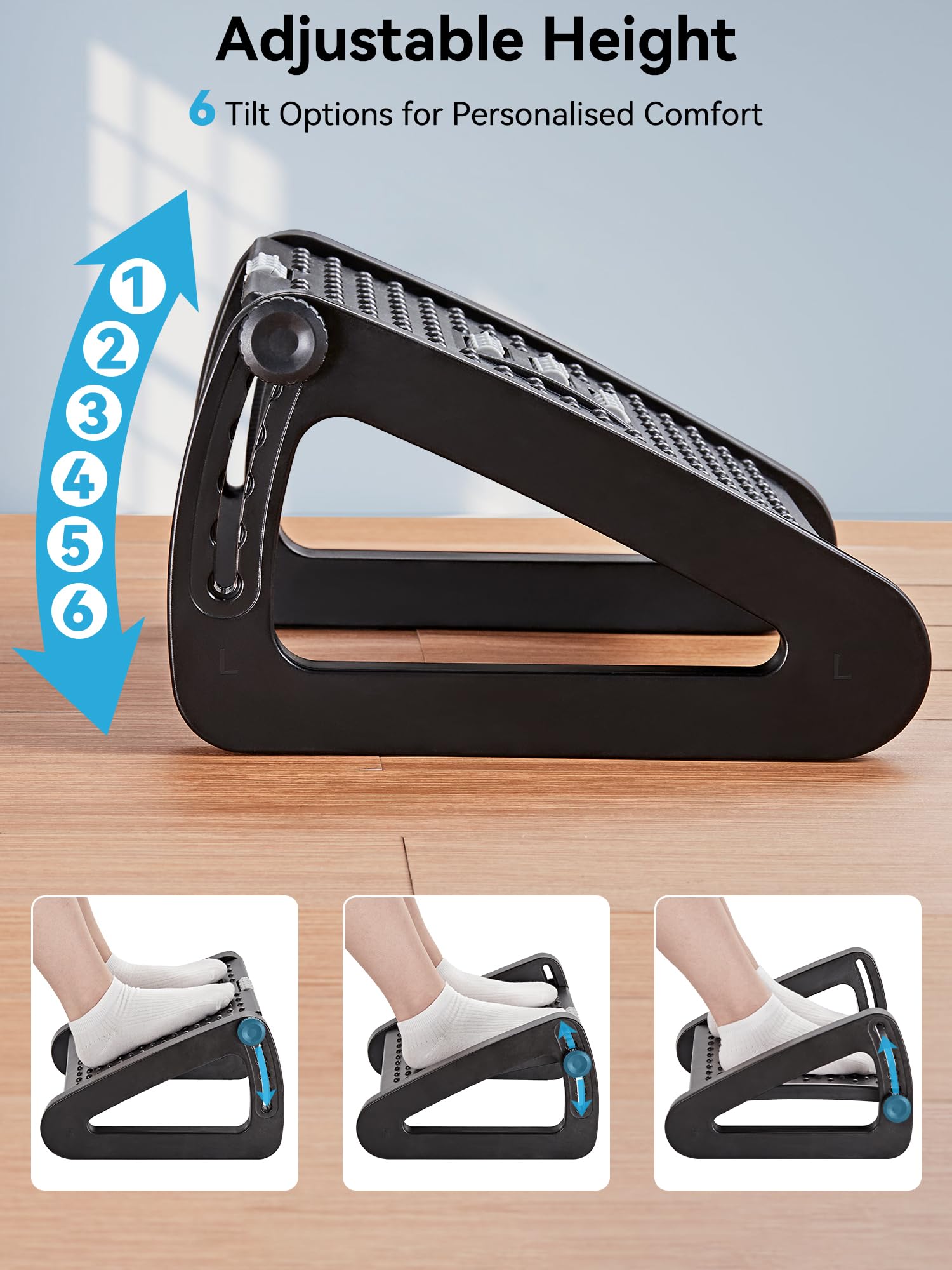 HEETA Adjustable Under Desk Foot Rest | Ergonomic Massager Foot Stool
