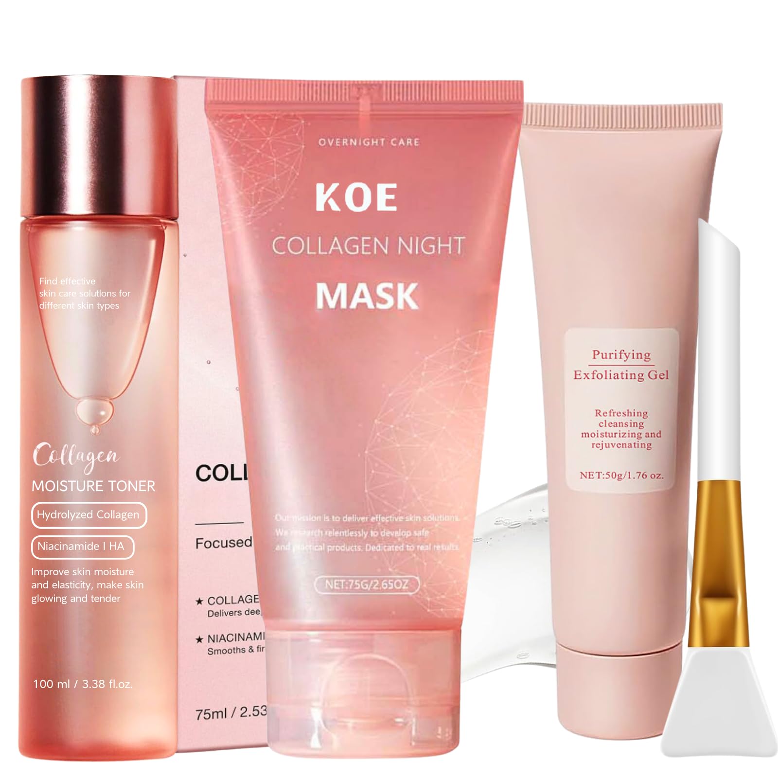Korean Collagen Skincare Set - Night Mask, Gel & Toner