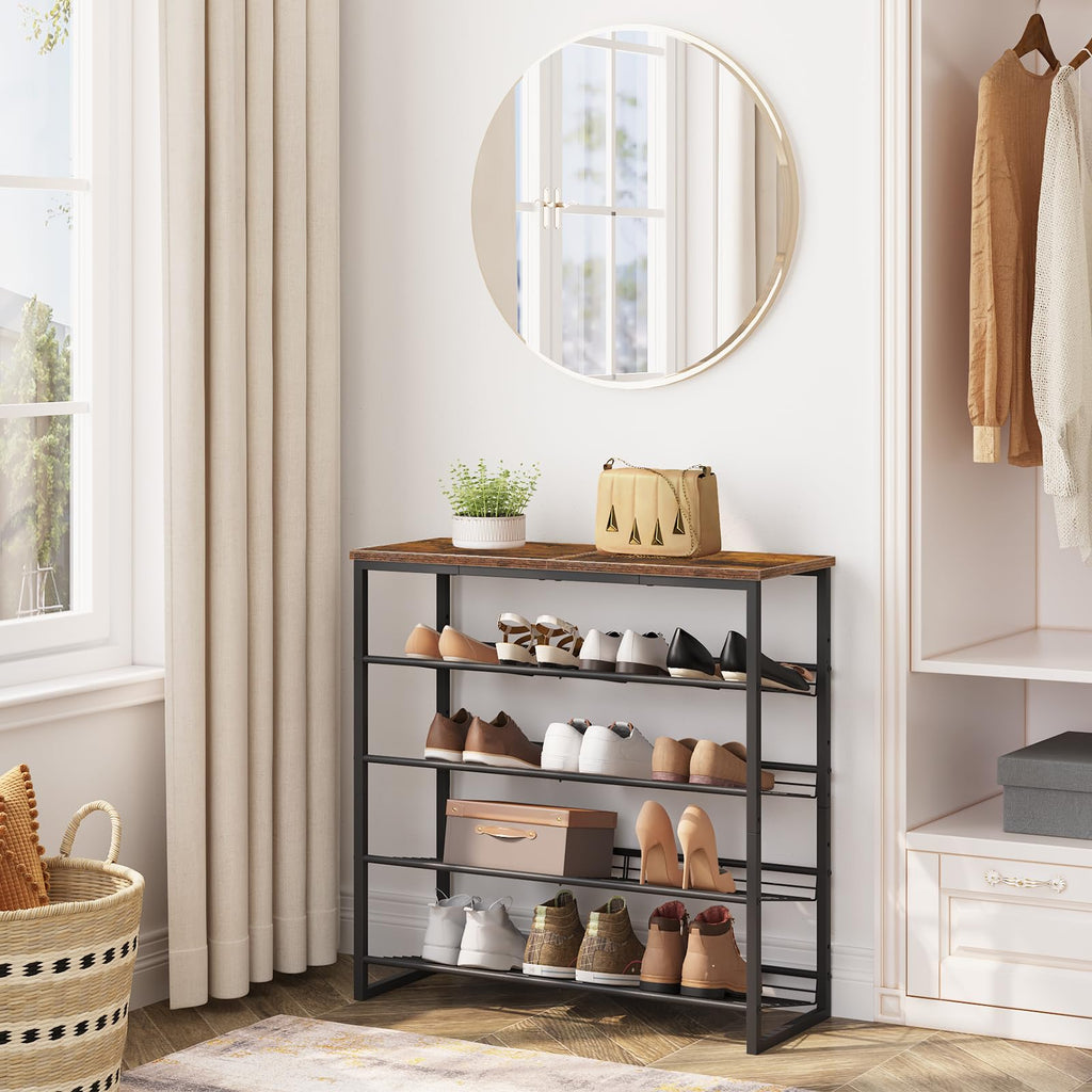 HOOBRO 5-Tier Shoe Rack – Industrial Metal Storage Shelf for 20 Pairs