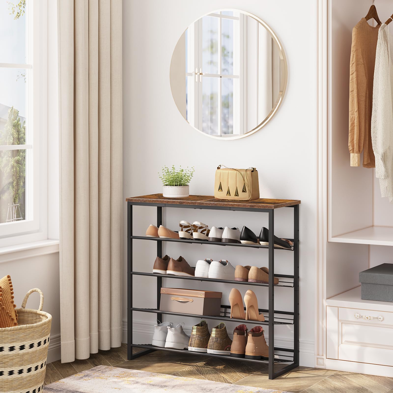 HOOBRO 5-Tier Shoe Rack – Industrial Metal Storage Shelf for 20 Pairs