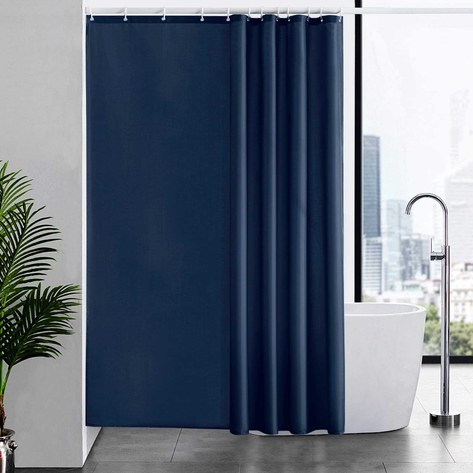 Furlinic Navy Shower Curtain | Anti-Mould Waterproof Fabric | 180x210cm