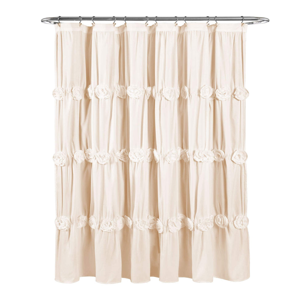 Lush Decor Darla Ruched Floral Bathroom Shower Curtain, 72” x 72”, Ivory - image 4