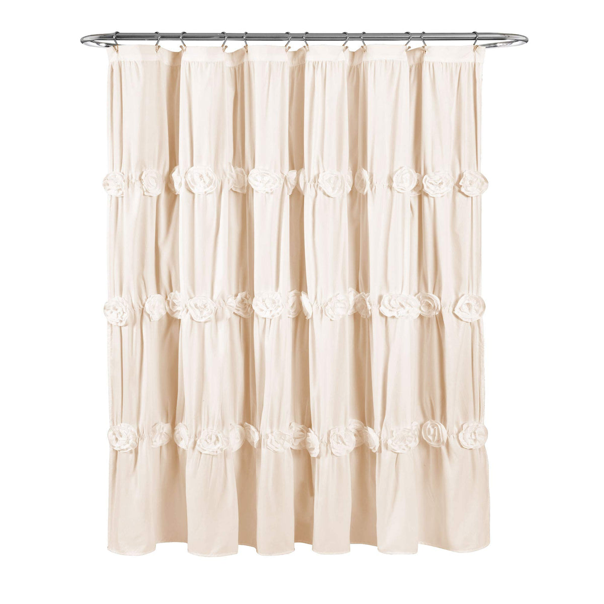 Lush Decor Darla Ruched Floral Bathroom Shower Curtain, 72” x 72”, Ivory - image 4