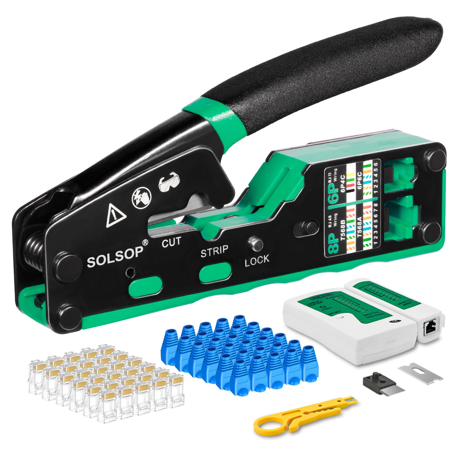 Solsop RJ45 Pass Through Crimp Tool & LAN Tester for Cat5 Cat5e Cat6