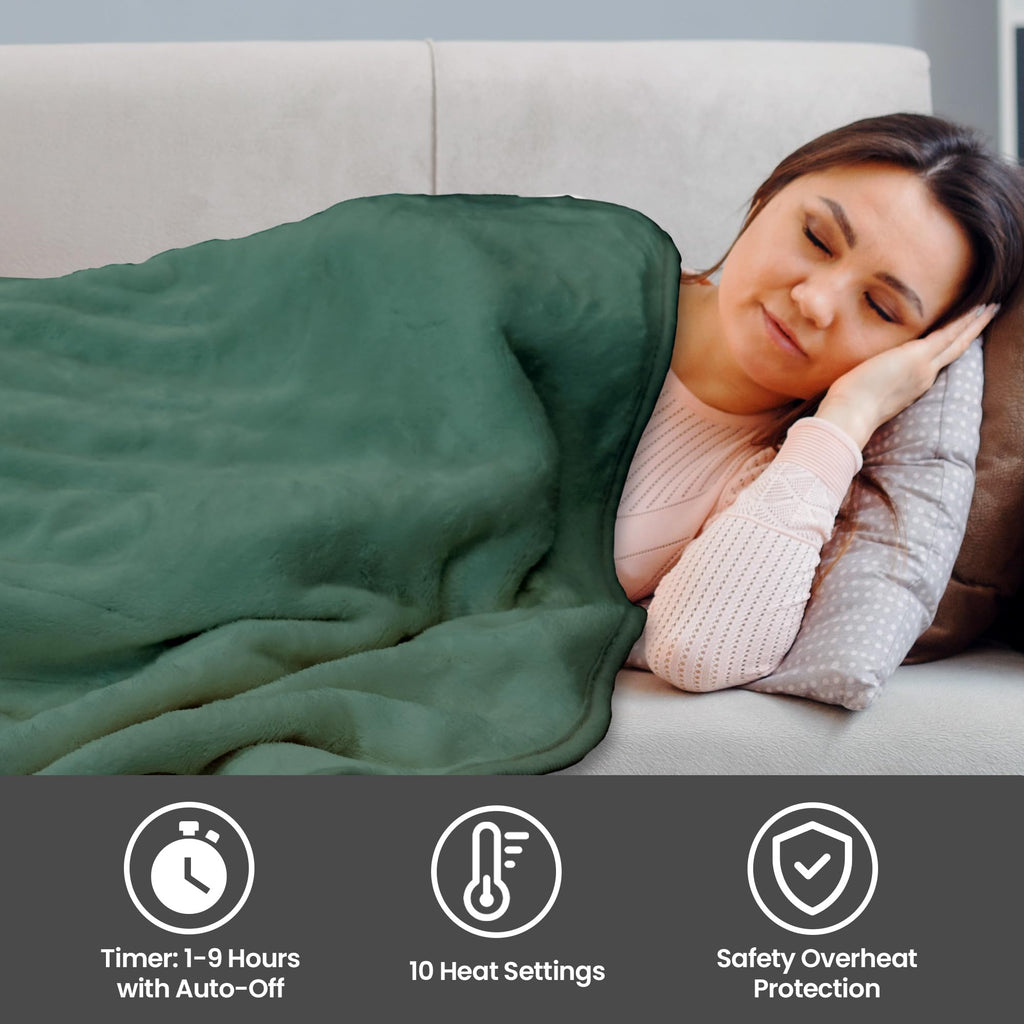 Schallen Heated Throw Blanket – 120x160cm Soft Fleece Forest Green