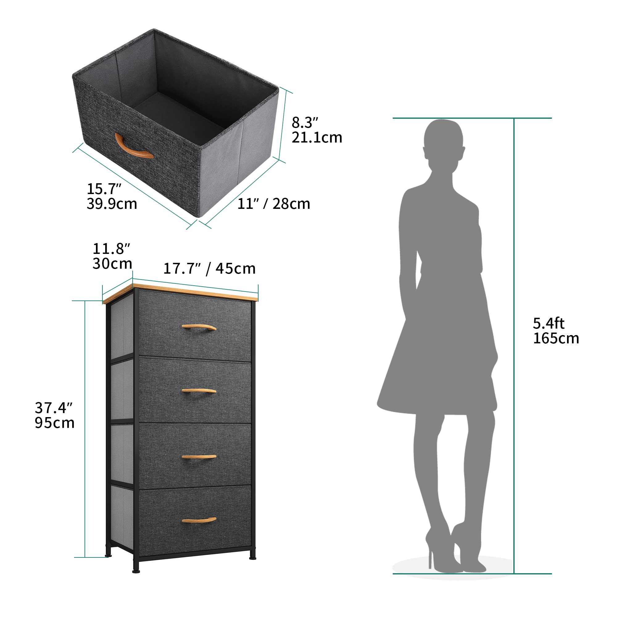 YITAHOME 4-Drawer Fabric Dresser – Modern Storage Chest with Wood Top