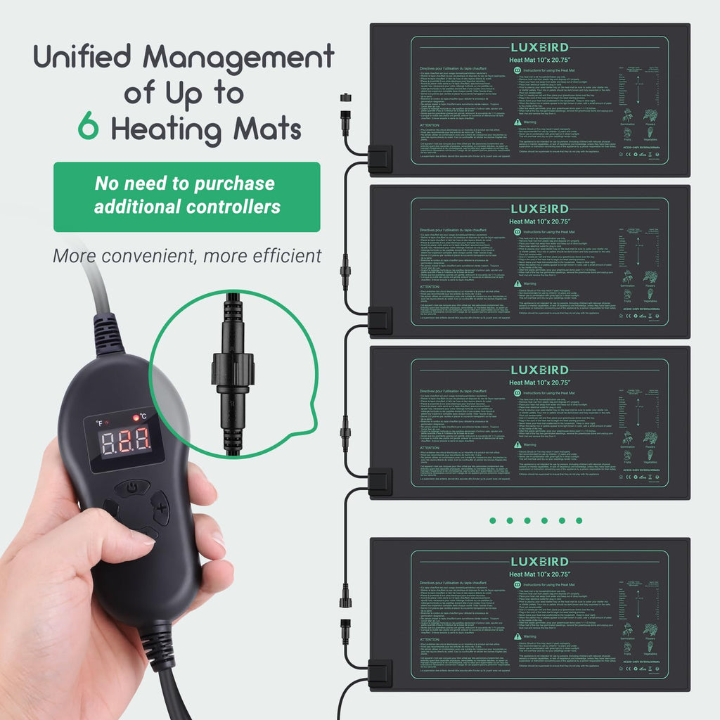 Luxbird 4-Pack Seedling Heat Mats with Digital Thermostat, 10" x 20.75"