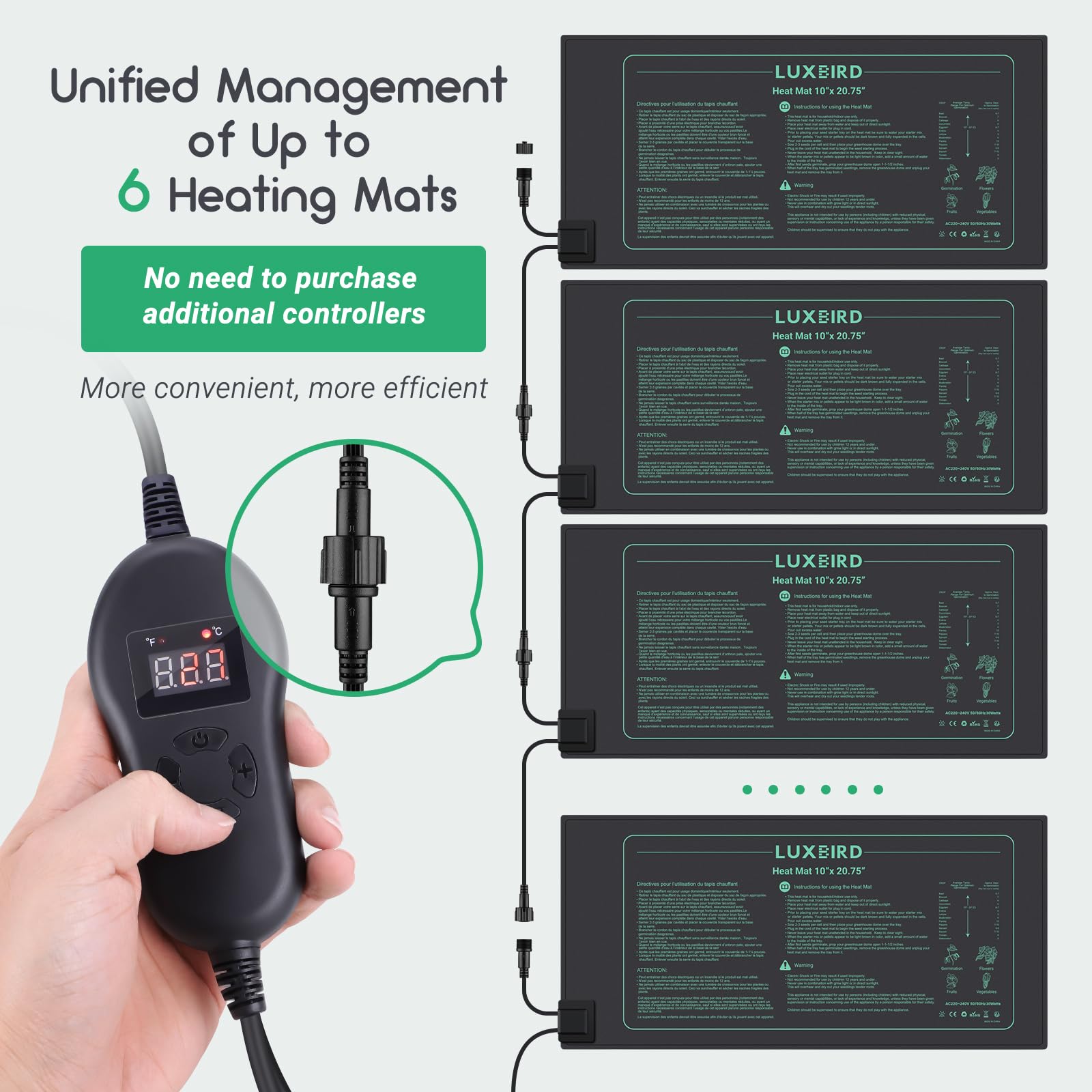 Luxbird 4-Pack Seedling Heat Mats with Digital Thermostat, 10" x 20.75"