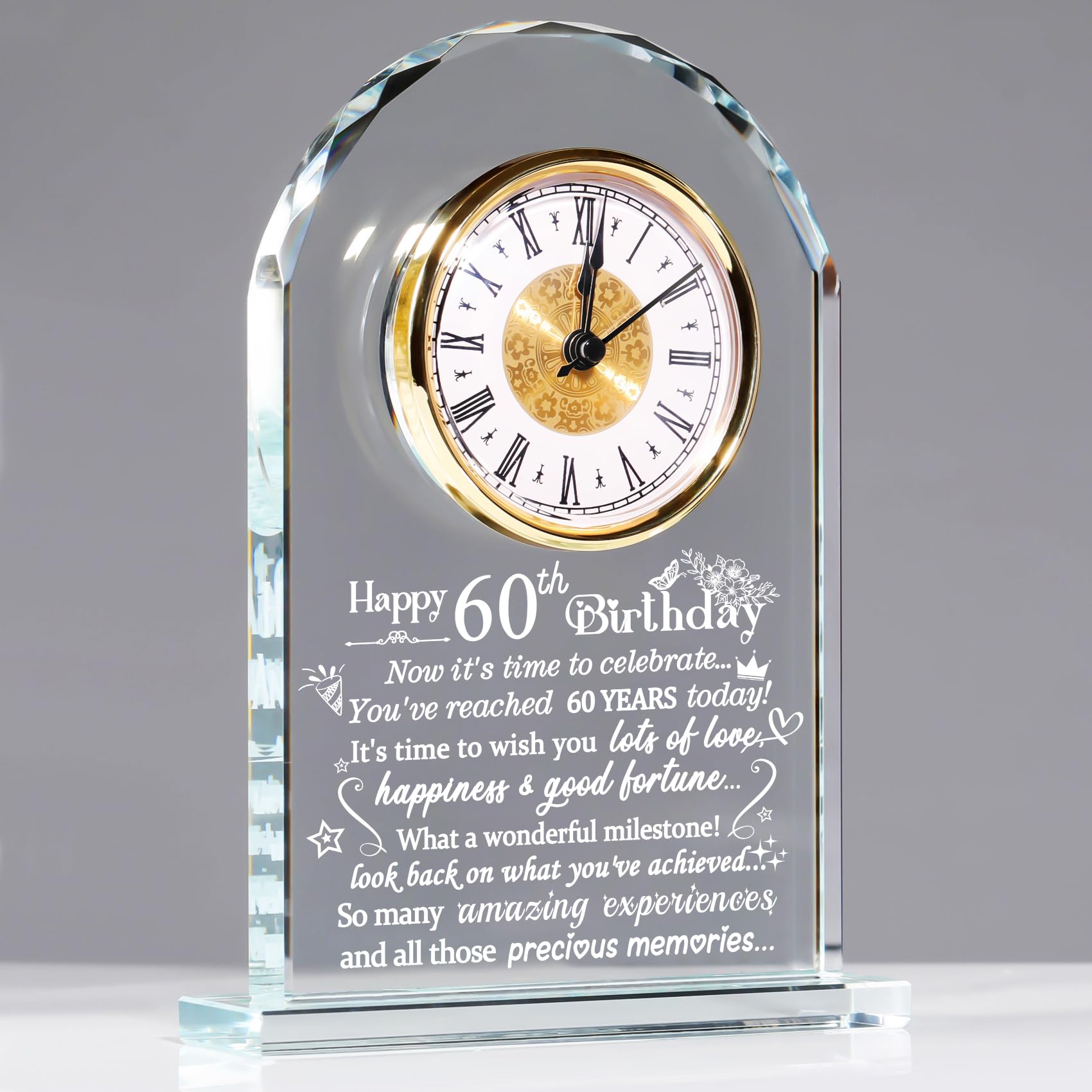 Jolof Store 60th Birthday Glass Keepsake – Quartz Clock Gift for Men & Women