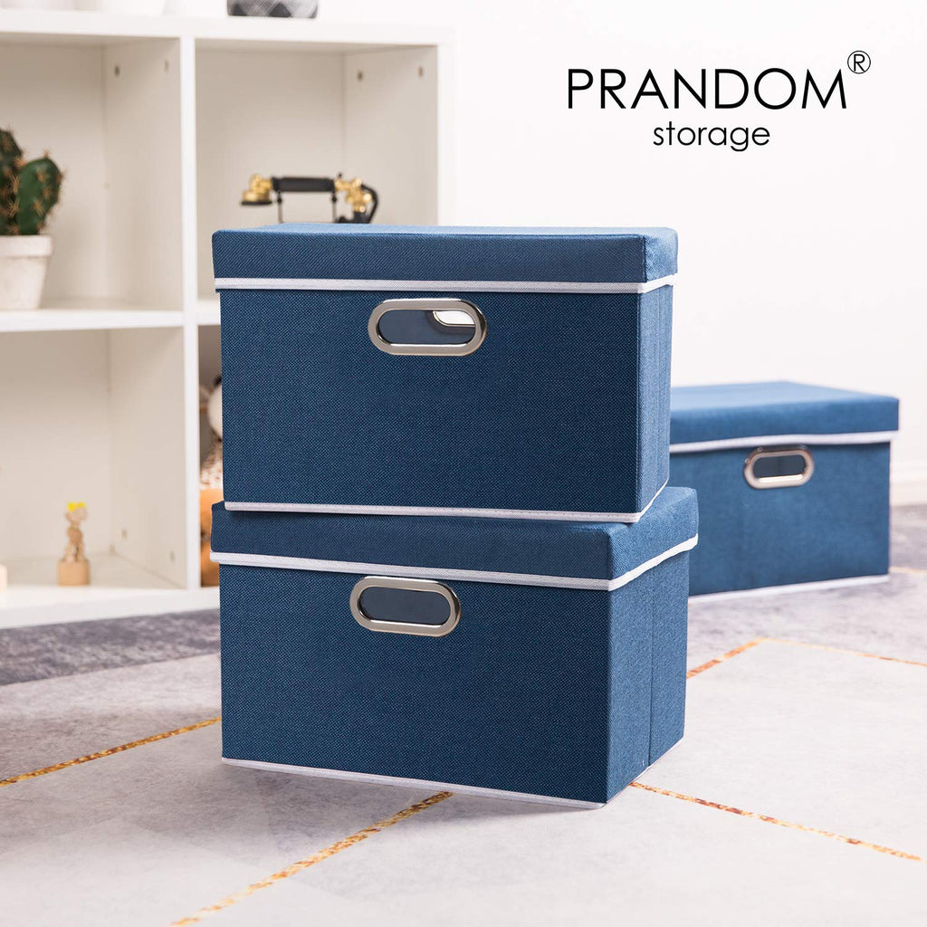 Prandom Storage Boxes with Lids,Collapsible Linen Fabric Storage Box,Decorative Bins,Really Useful Box,Clothing Storage,Stackable,38x25x25cm,Royal - image 2
