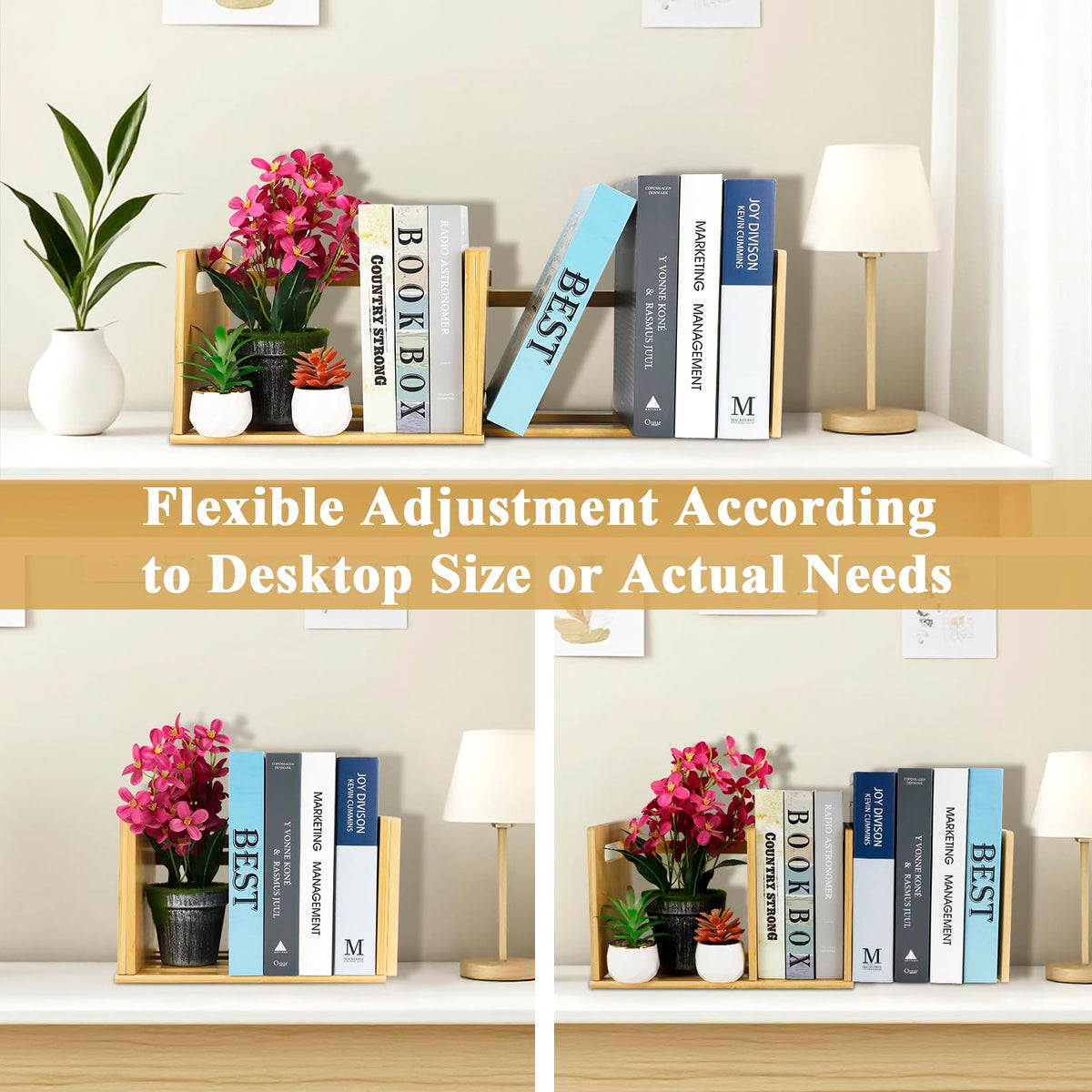 SHILIPAIJC Expandable Desktop Bookshelf, Small Countertop Bookcase