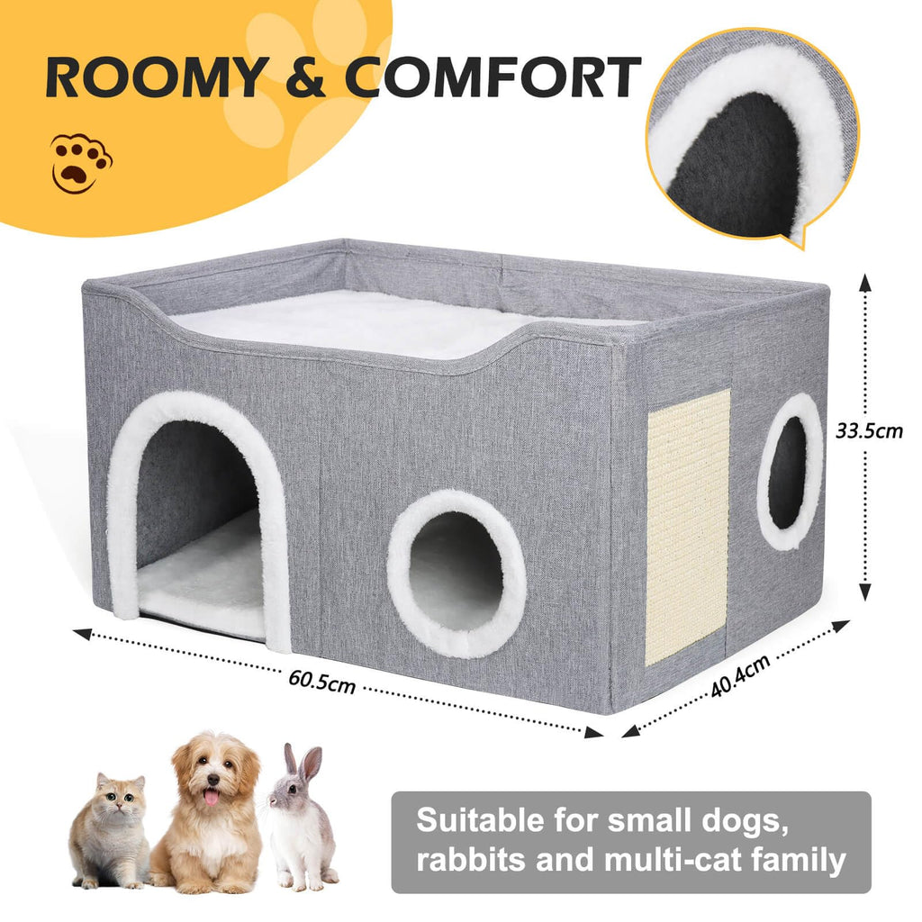 GDGZT Foldable Cat House – Large 2-Level Indoor Cat Cave with Scratcher