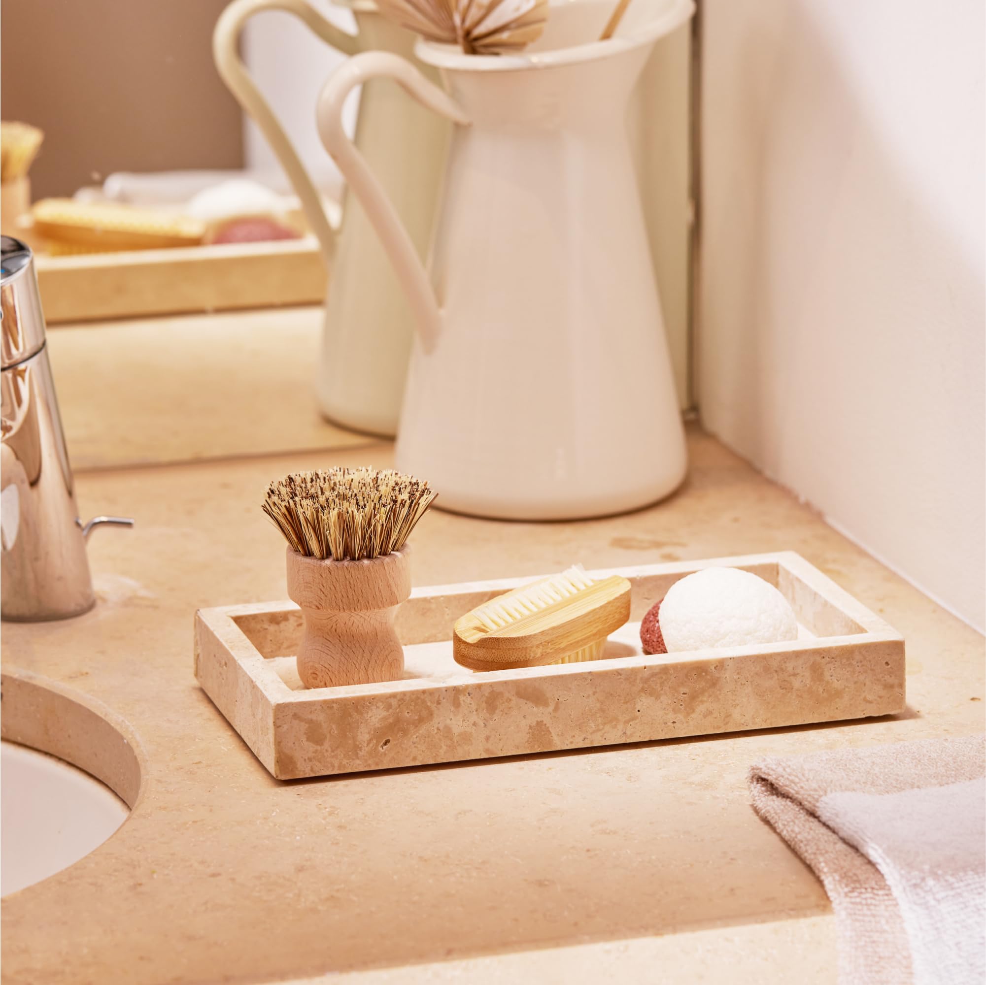 Navaris Travertine Decorative Tray – Natural Stone Vanity Organiser