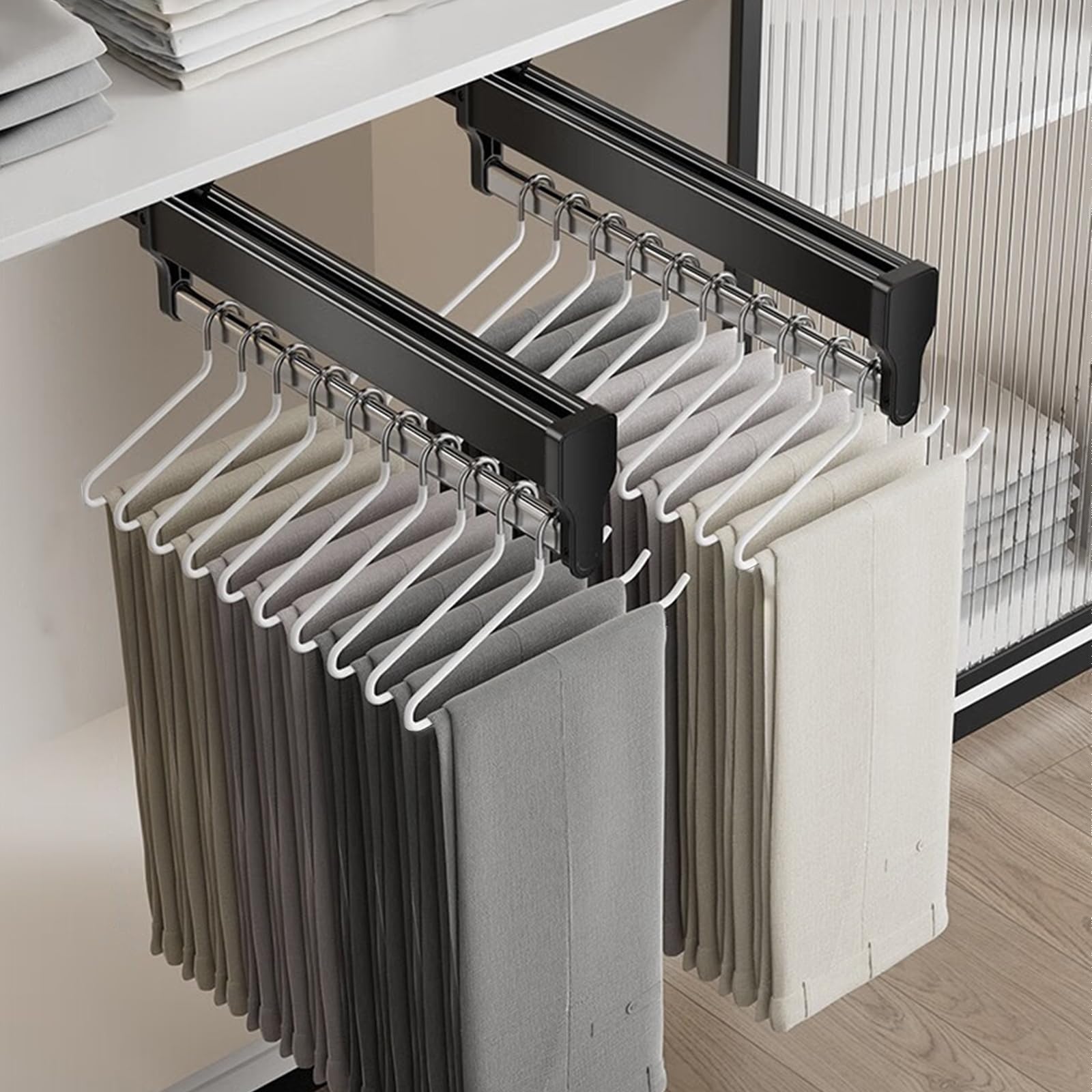 Jolof Store Pull Out Wardrobe Valet Rod | Heavy Duty Steel Rack - 447mm