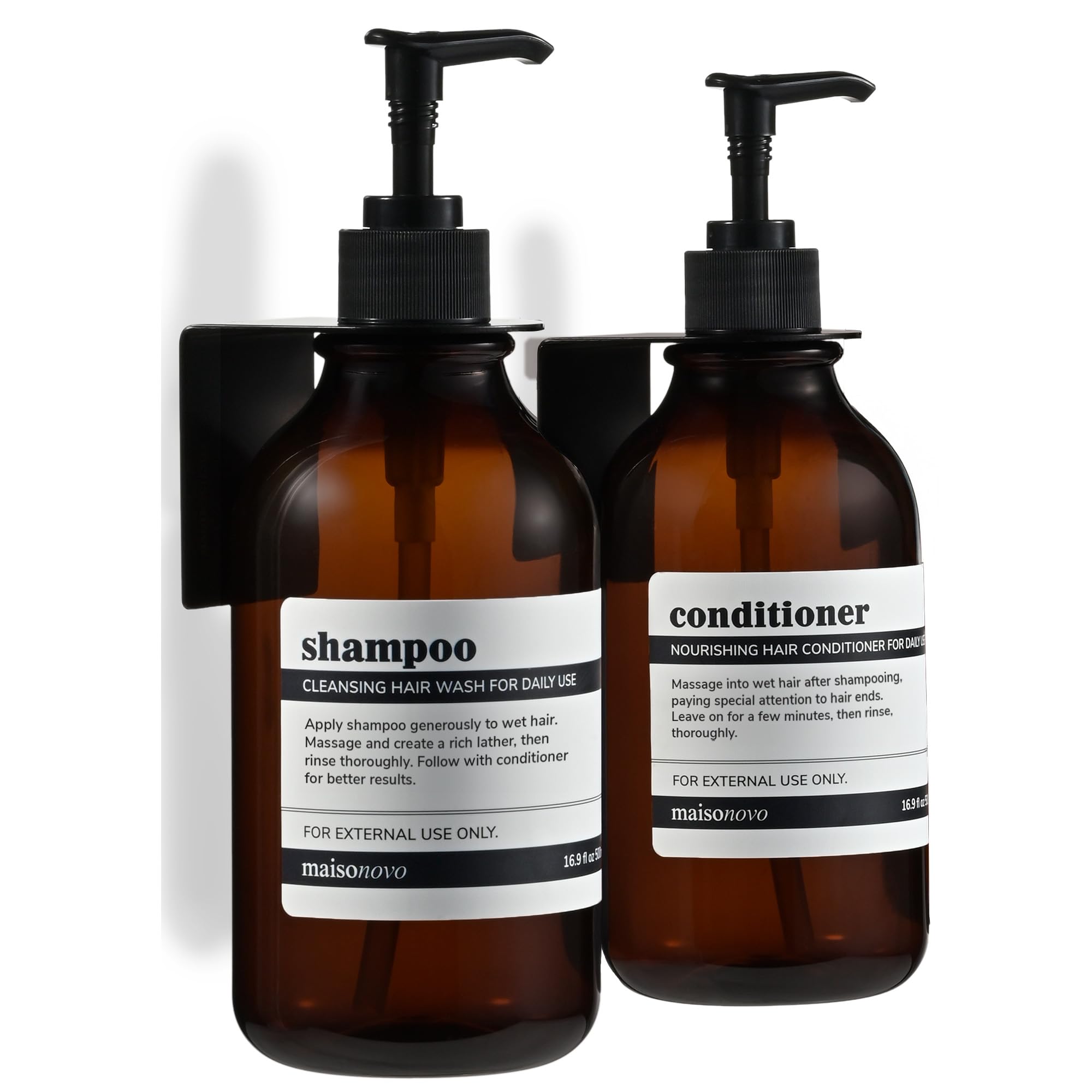 MaisoNovo Wall Mounted Shampoo and Conditioner Dispenser Set – 500ml Amber