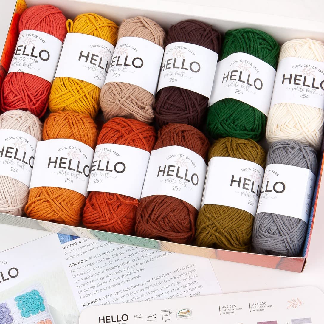 Hello 100% Cotton Yarn Pack – 12 Balls Baby Sport for Amigurumi