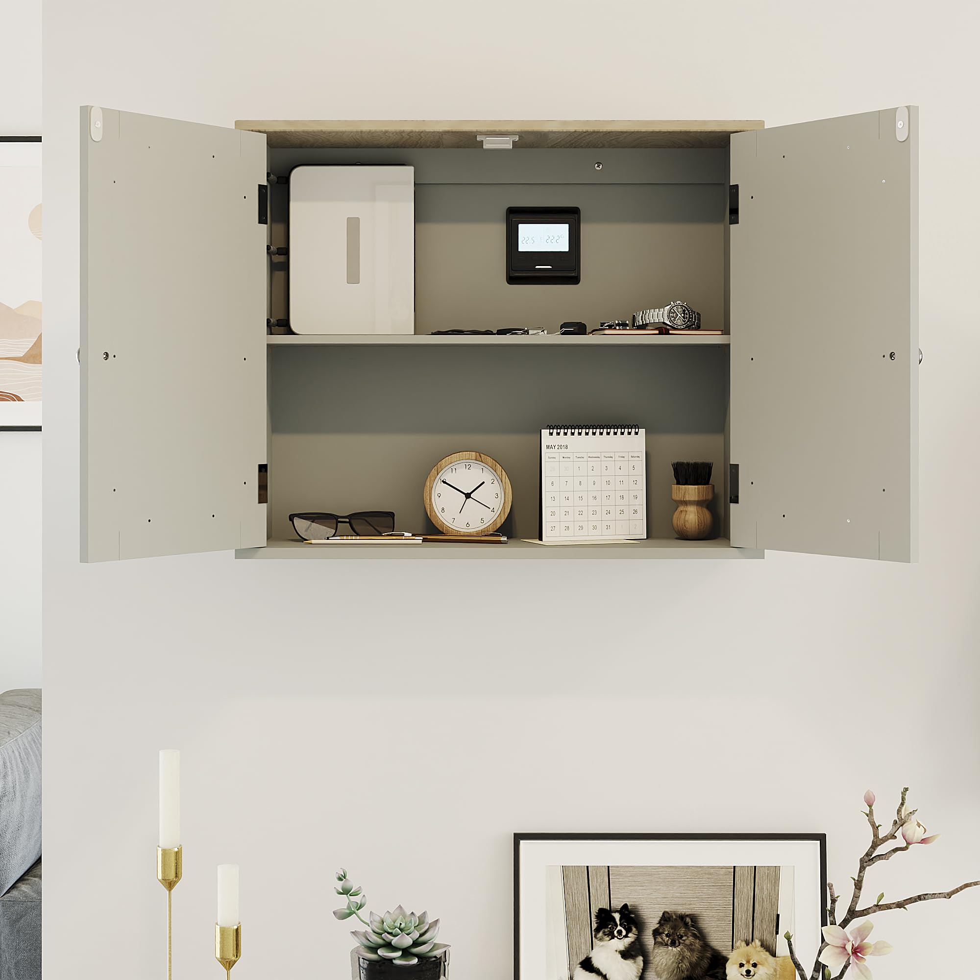 Bath Vida Priano Mirrored Bathroom Cabinet - Grey & Oak Wall Cupboard