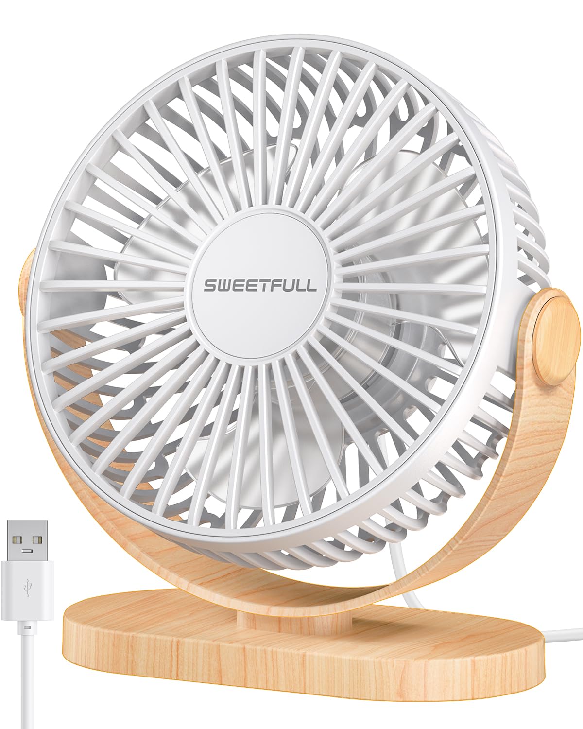 SWEETFULL Small USB Desk Fan – 3-Speed Portable Silent Mini Fan, White