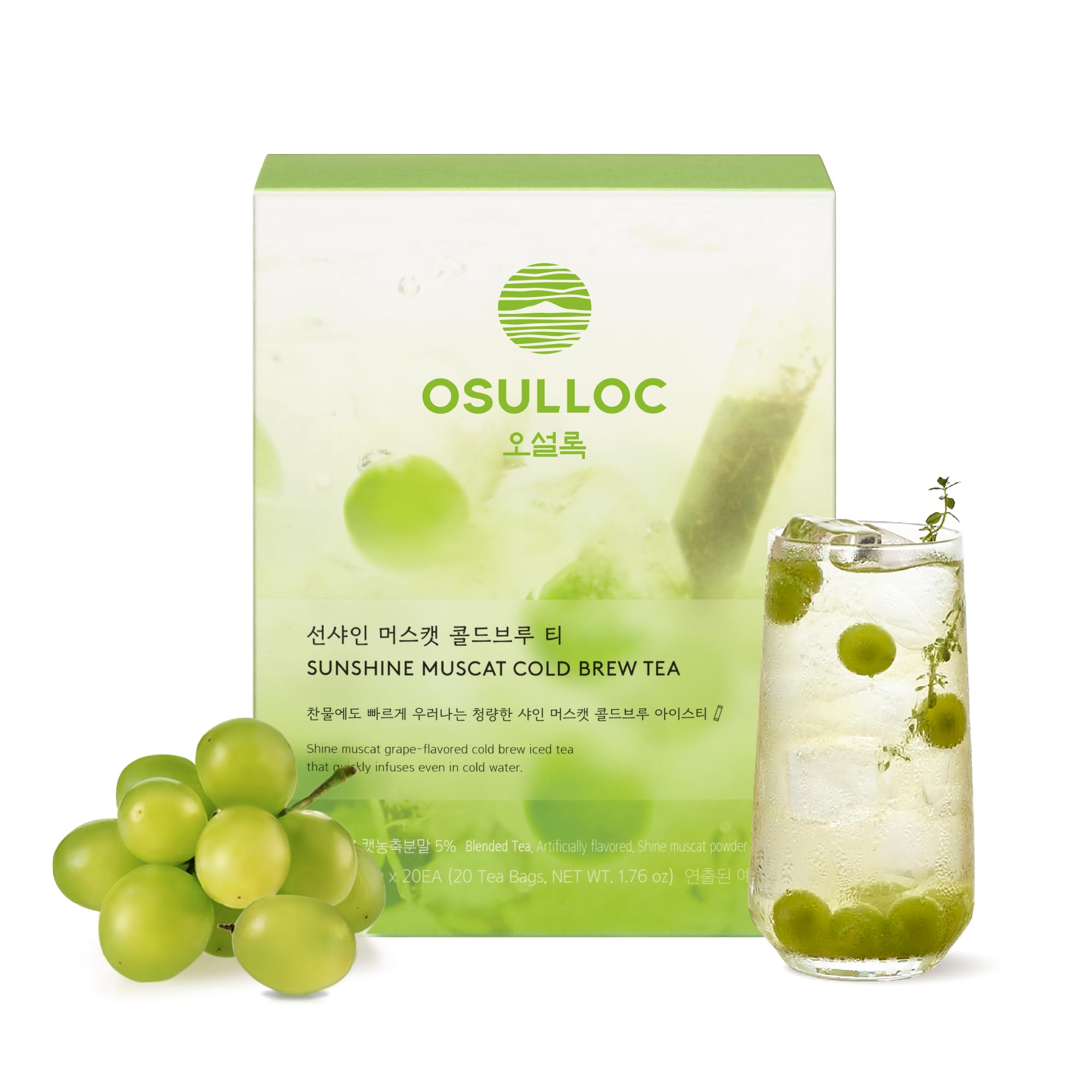 OSULLOC Sunshine Muscat Cold Brew Tea – Sweet Fruit Iced Tea (20 Packets)