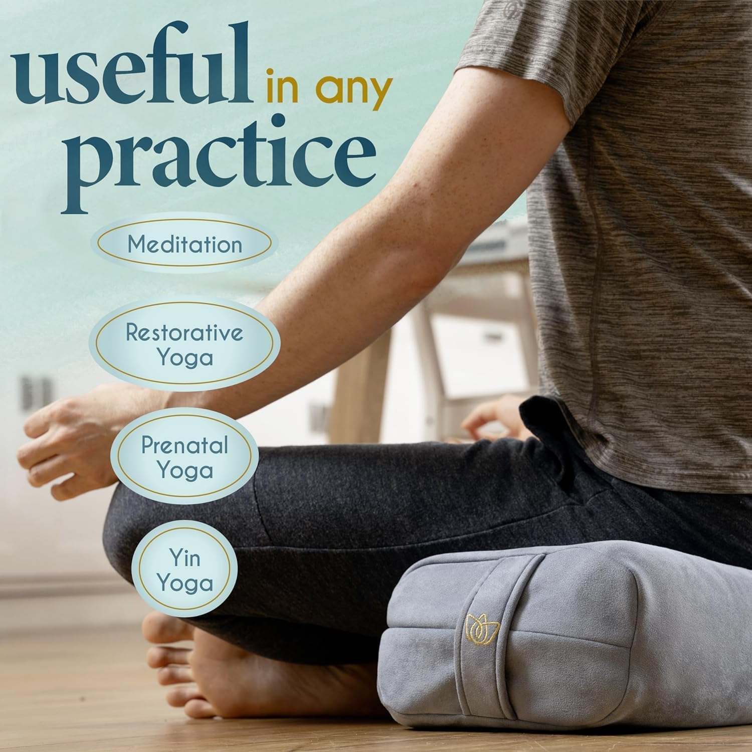 Florensi Yoga Bolster – Rectangular Velvet Meditation Pillow for Support
