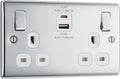 BG Electrical Double Switched Socket | Polished Chrome Fast Charge USB