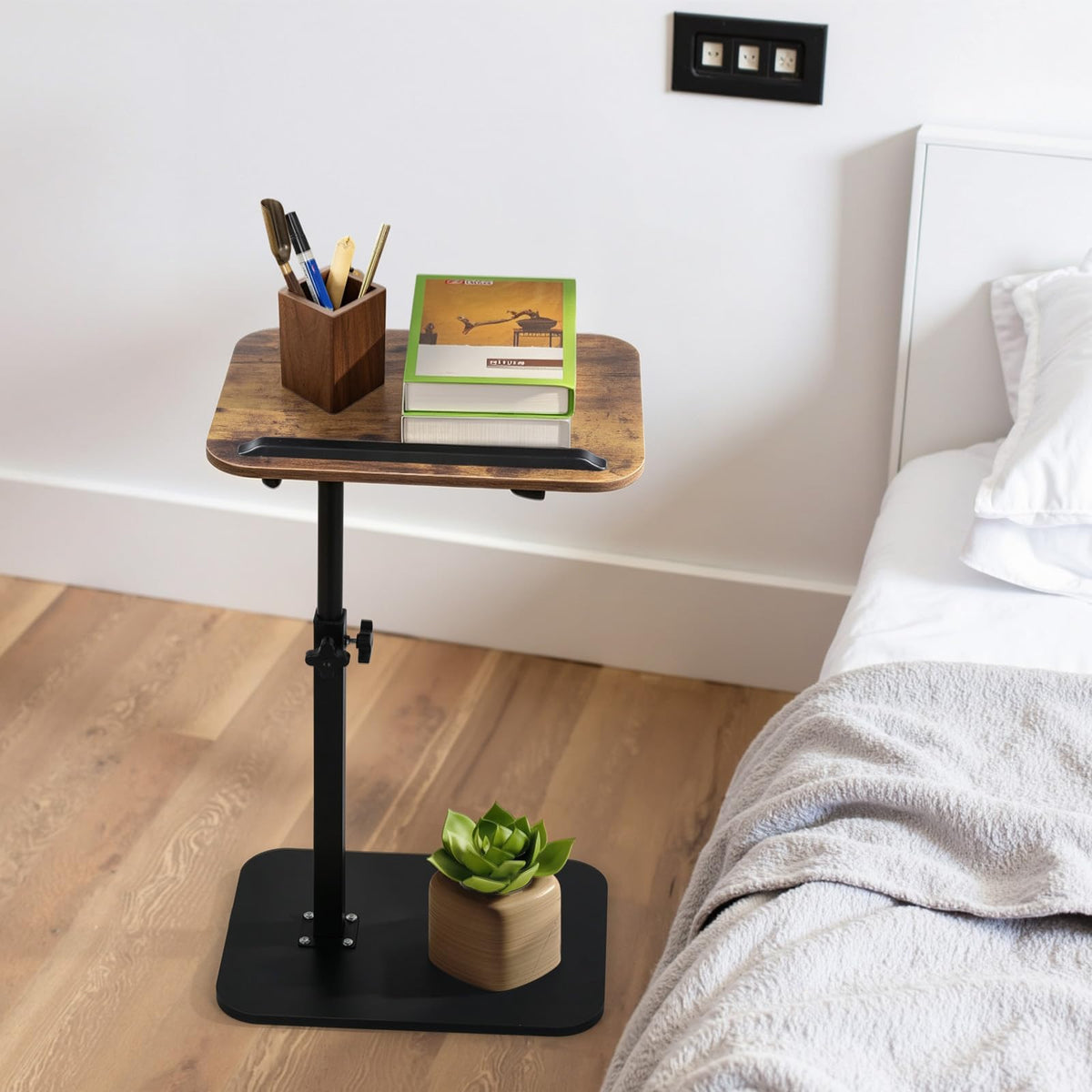 comfoyar C Shaped Side Table Adjustable Height, 360° Swivel 180° Flip Bedside Table with Slat for Sofa Bathtub - image 5