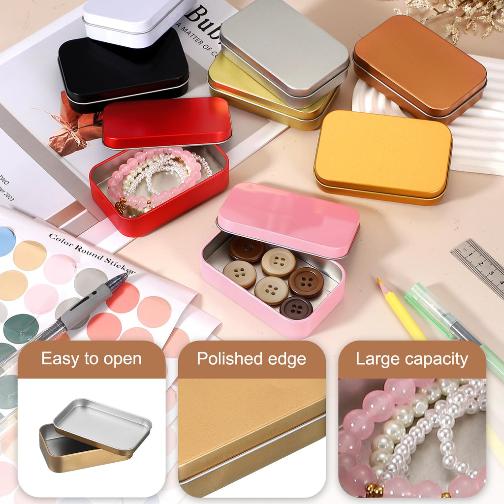 sourcing map 4Pcs Metal Tin Box Container, 3.7x2.4x0.9 Rectangular Empty Box with Self Adhesive Colored Stickers - image 3