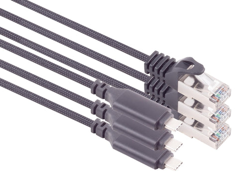 1aTTack.de USB-C to Ethernet Adapter Cable | 1Gbps Cat6 RJ45 | 3 Pack